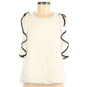 #14 Forever 21 White Blouse with Black Ruffle Trim